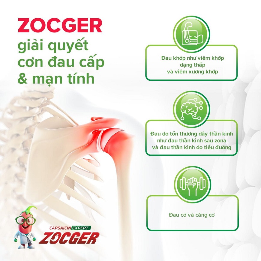 Kem bôi Zocger điều trị hầu hết các cơn đau nhức.